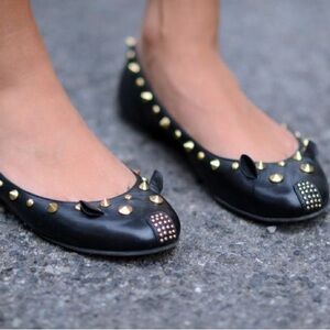 Marc Jacobs Black Suede Studded Mouse Ballerina Flats